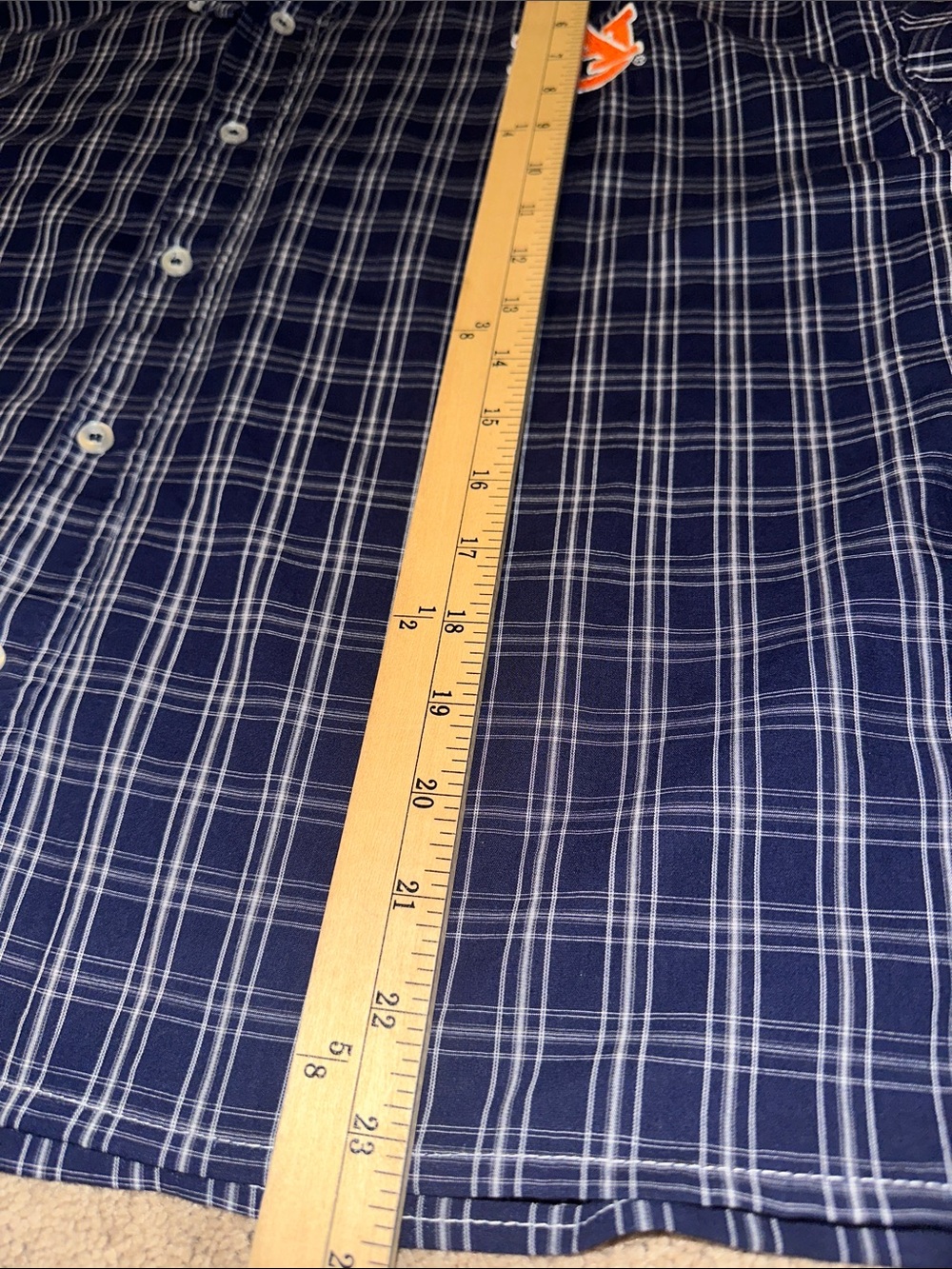 Pro Edge Navy Plaid Ruffled collar Shirt with Auburn Logo - Picture 5 of 6